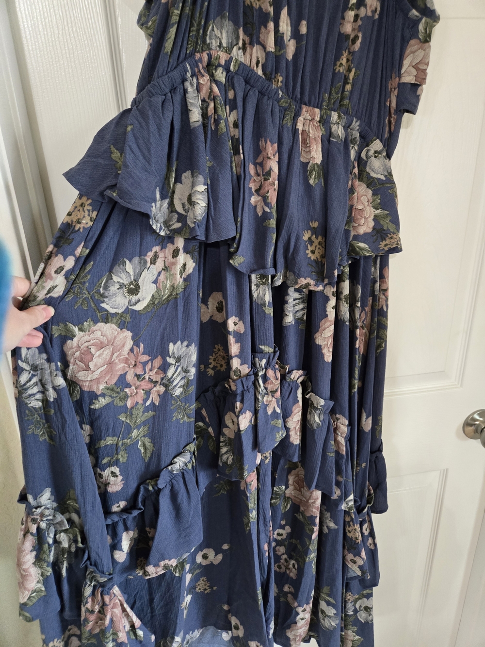 torrid Navy Floral Ruffle Tiered Maxi Dress with Pink Accents - Picture 10 of 10